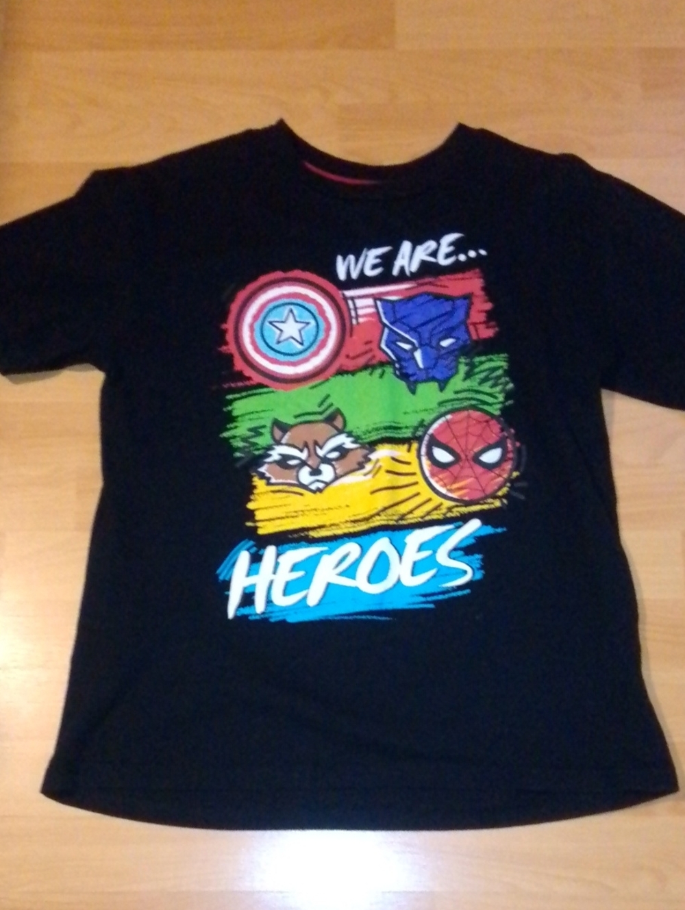 Marvel Kids Black 'We Are Heroes' Graphic Tee with Multicolor Accents